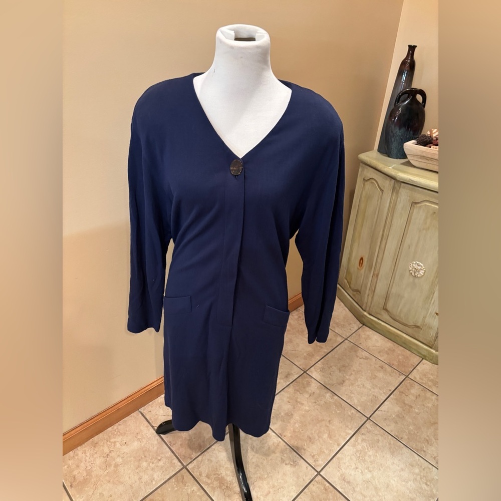Vintage Donna Rico Navy Dress with Hidden Buttons Size 12